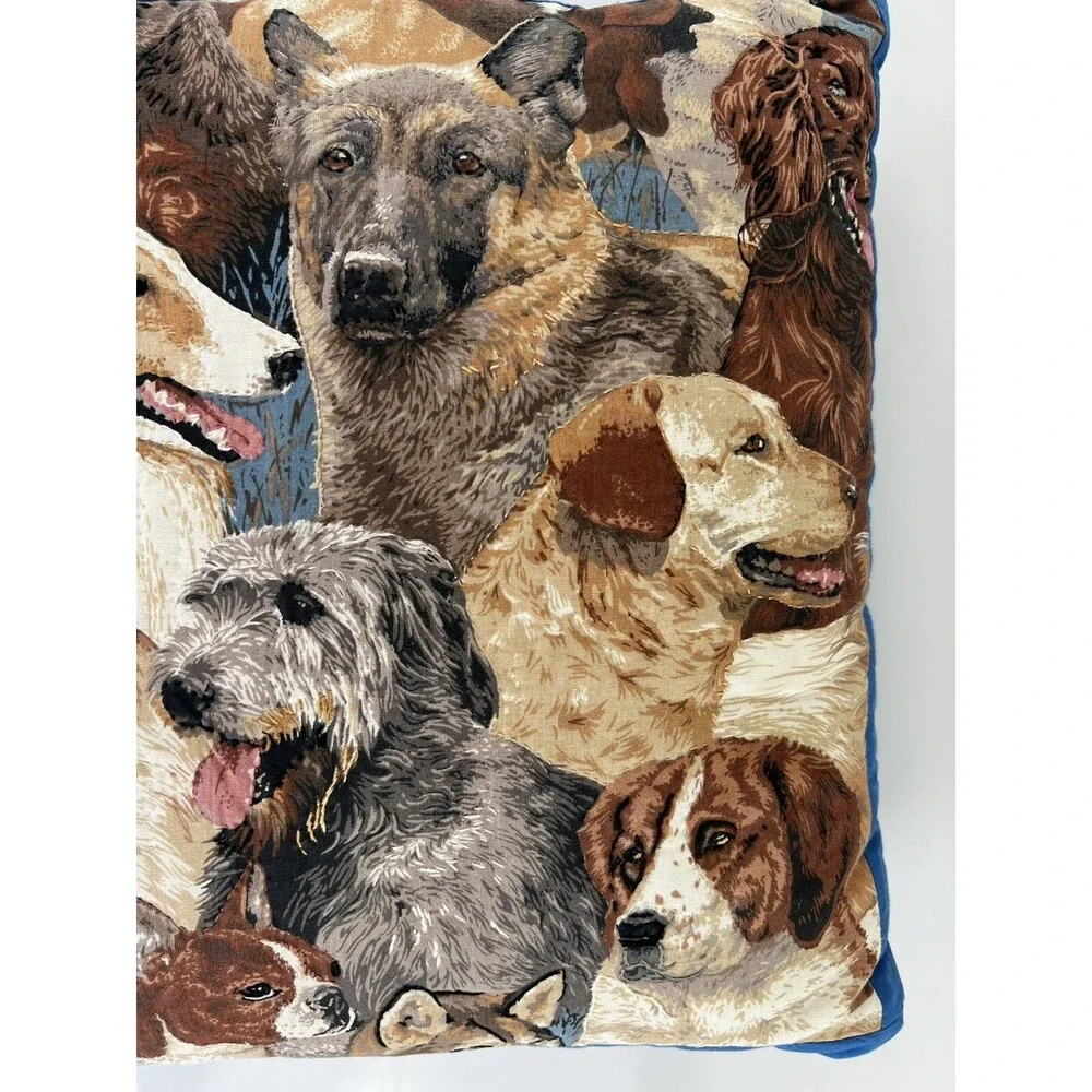 Vintage Fabric Dog All Over Print Decorative Throw Pillow Hand Stitch Detailing